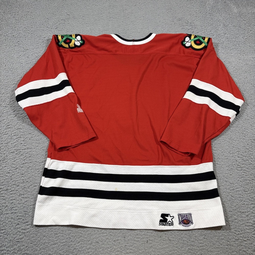 Vintage Chicago Blackhawks Hockey Jersey Mens Sz L Red NHL Western Starter 90s - Picture 8 of 10